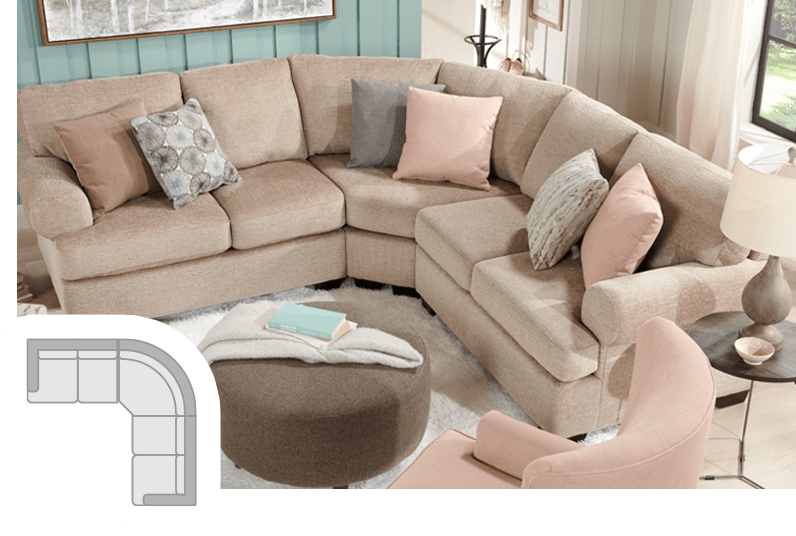 Sofa lab configuration, large cuddler sectional, roll arm.